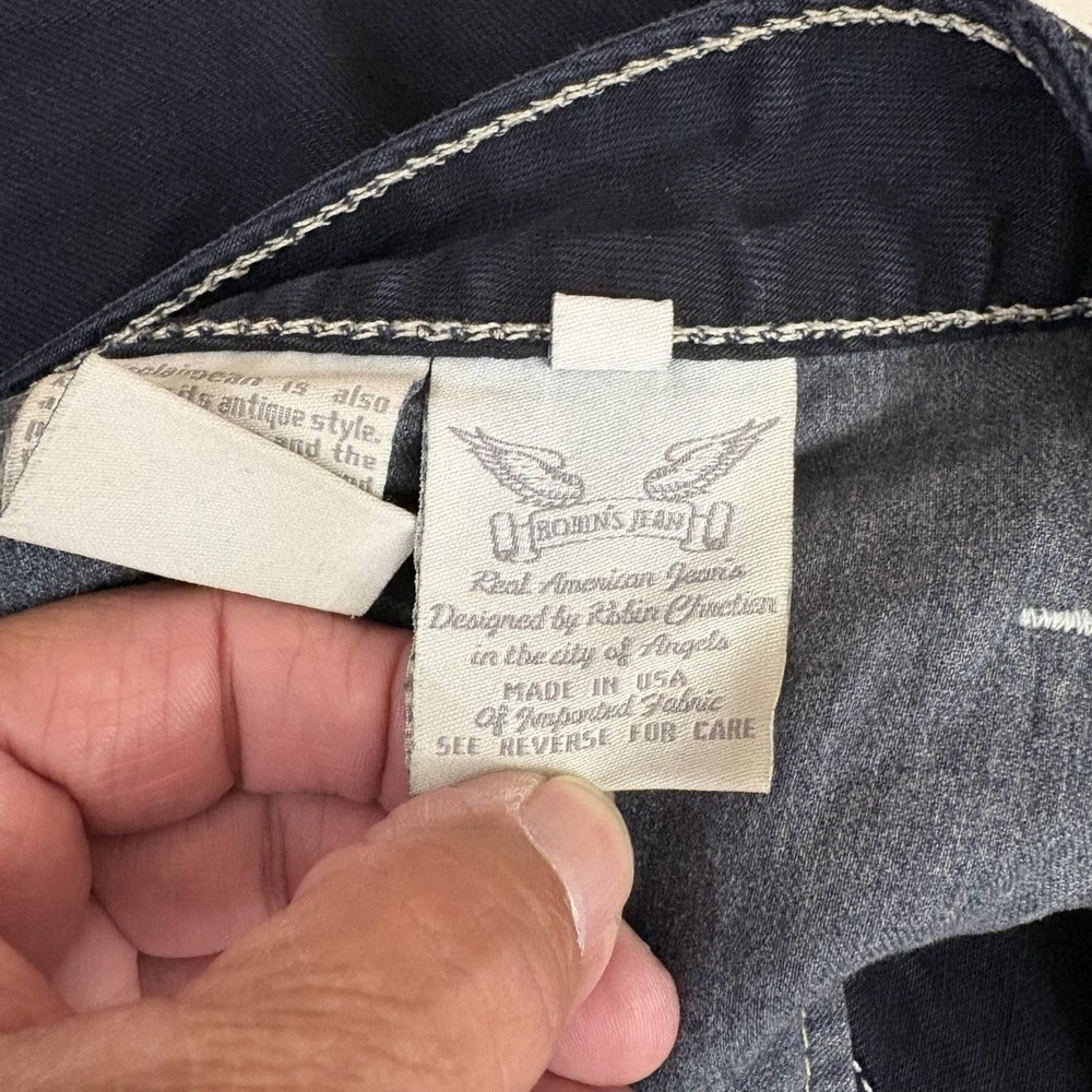 Robin's Jean Denim Shorts Mens 36 Blue Bermuda Rhinestone Back Pockets Biker - Picture 9 of 14